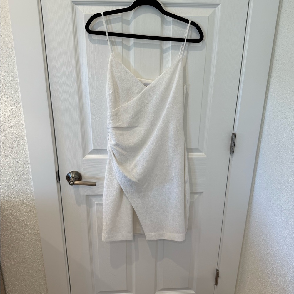 Black Halo White Draped Mini Dress